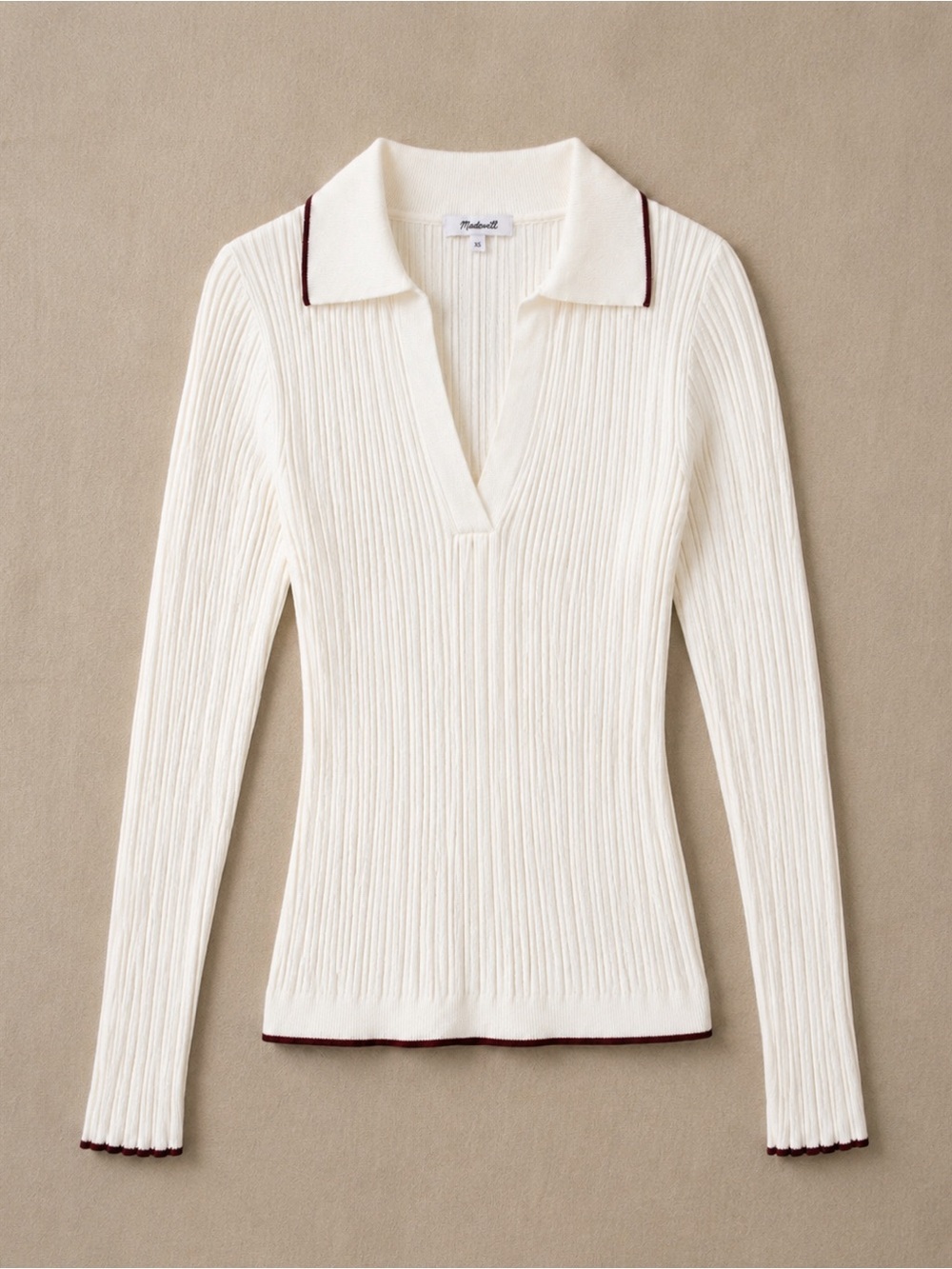 NWT Madewell White V Neck Ribbed Collared Sweater XS Quiet Luxury Minimalist - Picture 11 of 11